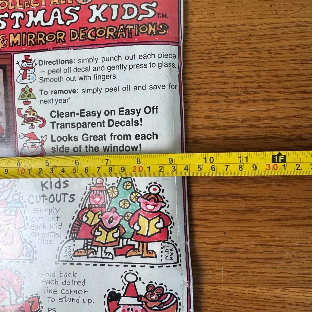 1978 Christmas Kids Window Mirror Decorations‎ Decals Cutouts Vintage